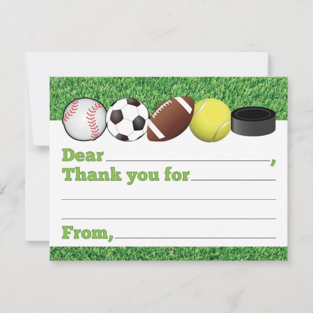 Fill in the Blank Thank You Cards for Kids Sports (Front)