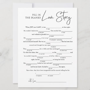 Fill in the Blanks Love Story Bridal Shower Game Card