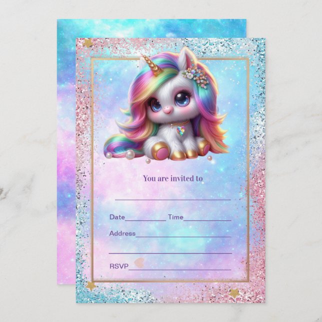 Fill in Unicorn  Invitation (Front/Back)