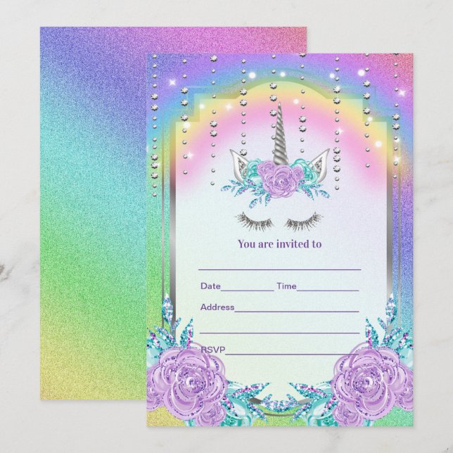 Fill in Unicorn  Invitation (Front/Back)