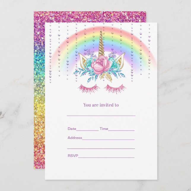 Fill in Unicorn  Invitation (Front/Back)
