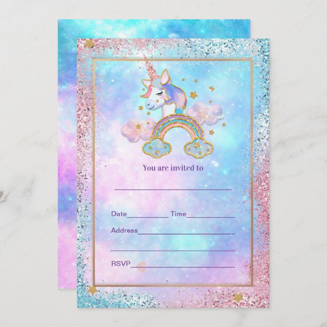 Fill in Unicorn  Invitation (Front/Back)