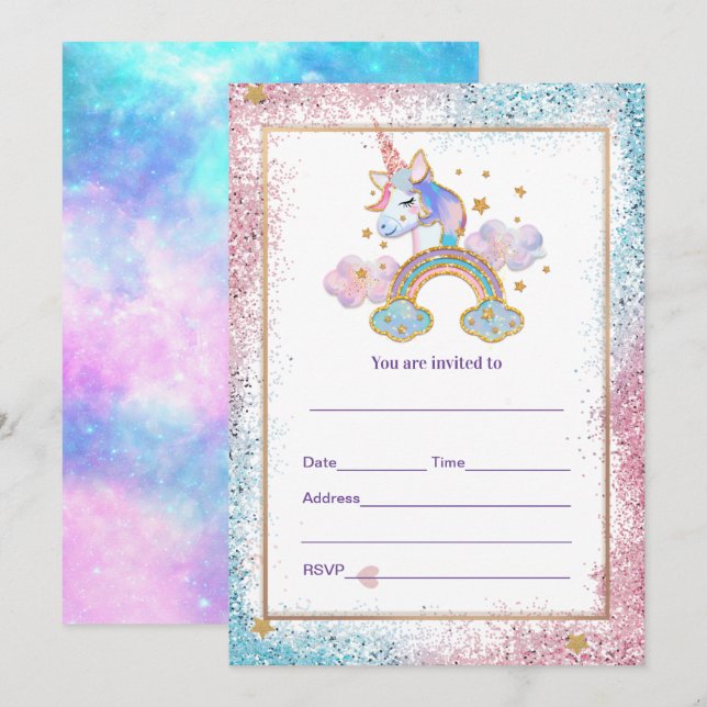 Fill in Unicorn  Invitation (Front/Back)