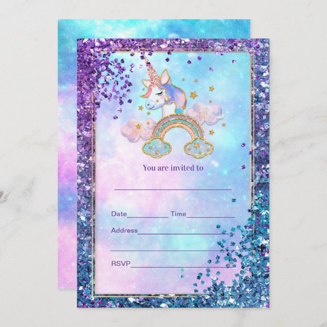 Fill in Unicorn  Invitation (Front/Back)