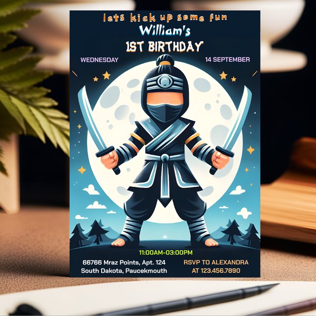 Fill War Fight Boy Moon Ninja Warrior 1st Birthday Invitation (Creator Uploaded)