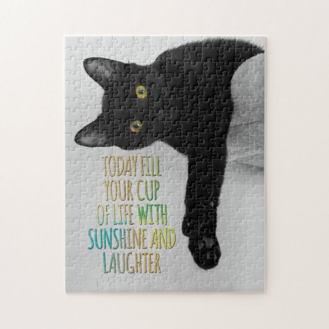 Fill Your Cup Of Life Black Cat Motivational Quote Jigsaw Puzzle (Vertical)