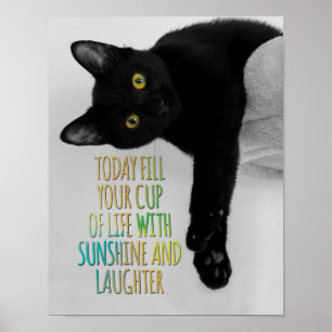 Fill Your Cup Of Life Black Cat Motivational Quote Poster