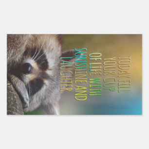 Fill Your Cup Of Life Racoon Motivational Quote Rectangular Sticker
