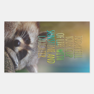 Fill Your Cup Of Life Racoon Motivational Quote Rectangular Sticker