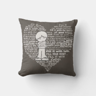 Fill Your Heart-White Letters/Dark Brown Cushion