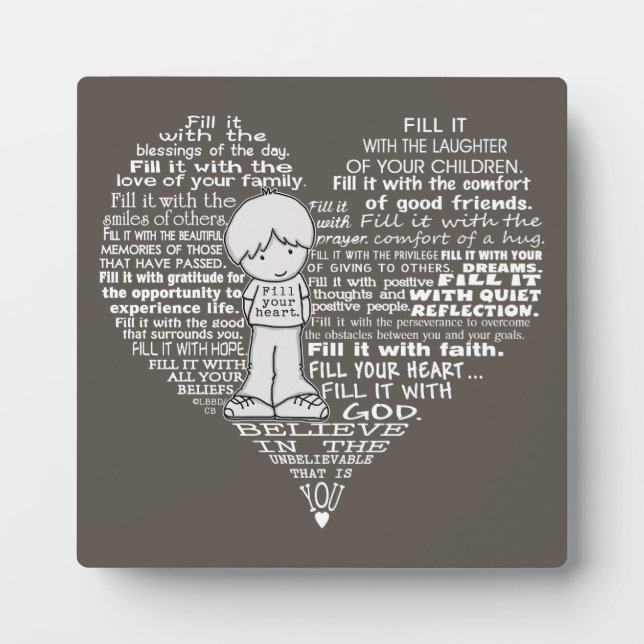 Fill Your Heart-White Letters/Dark Brown Plaque (Front)