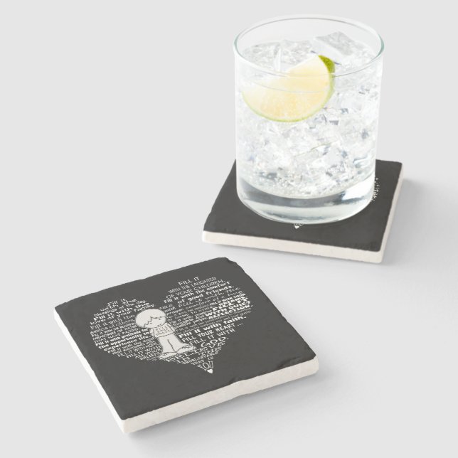 Fill Your Heart-White Letters Stone Coaster (Side)
