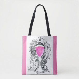 Filled Wine Cup Pen & Ink on Watercolor Tote Bag