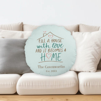 Filled with Love Customisable Housewarming Round Cushion