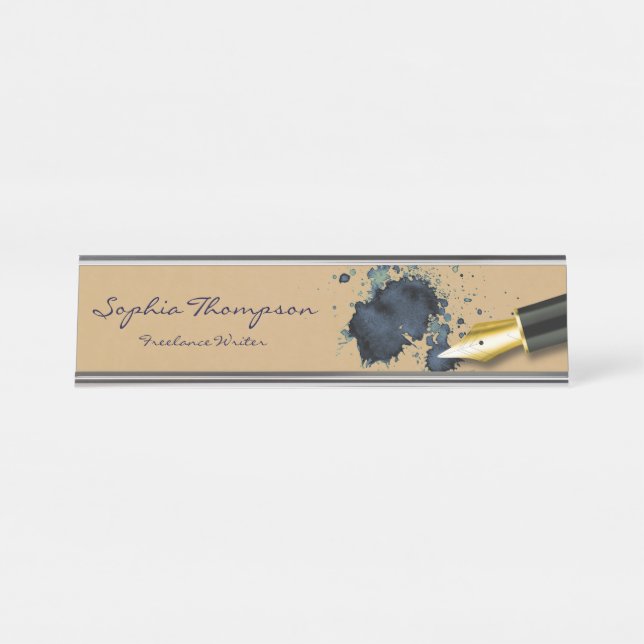 Filler Fountain Pen with Ink Blot Desk Name Plate (Front)