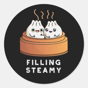 Filling Steamy Funny Dimsum Bao Pun Dark BG Classic Round Sticker