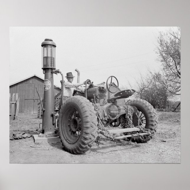 Filling the Tractor, 1940. Vintage Photo Poster (Front)