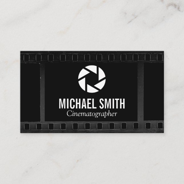 Film Background | Camera Lens Icon Business Card (Front)