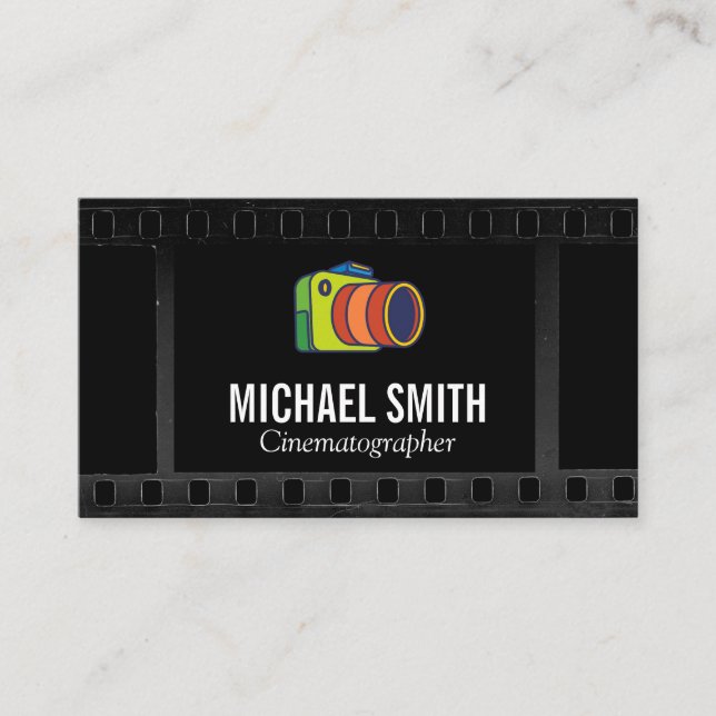 Film Background | Colourful Cam Logo Business Card (Front)