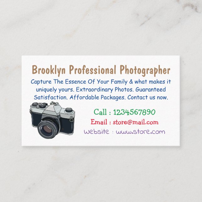 Film camera cartoon illustration business card (Front)