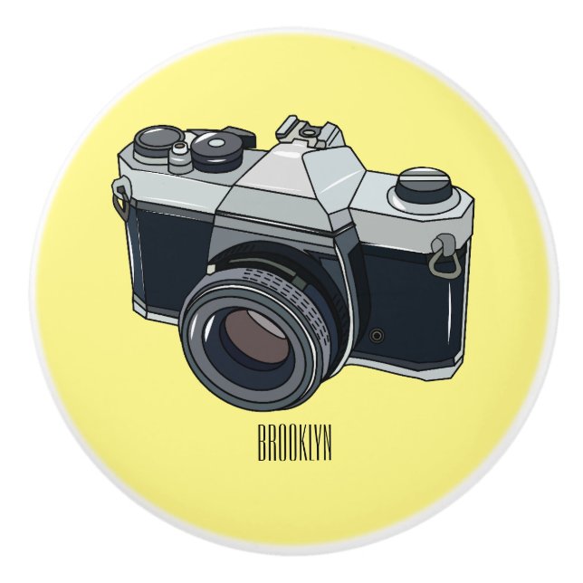 Film camera cartoon illustration ceramic knob (Front)