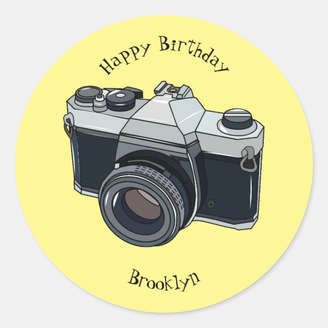 Film camera cartoon illustration classic round sticker (Front)