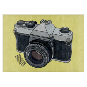 Film camera cartoon illustration cutting board