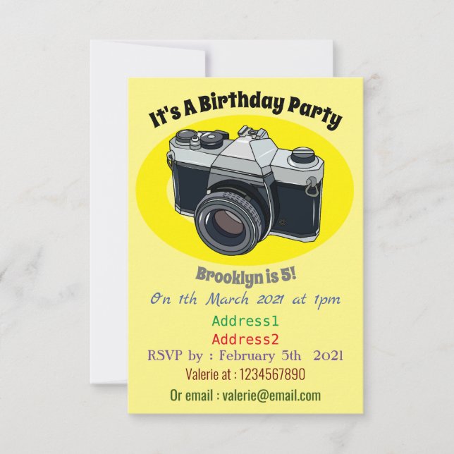 Film camera cartoon illustration invitation (Front)