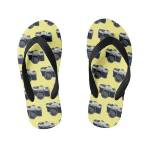 Film camera cartoon illustration kid's flip flops