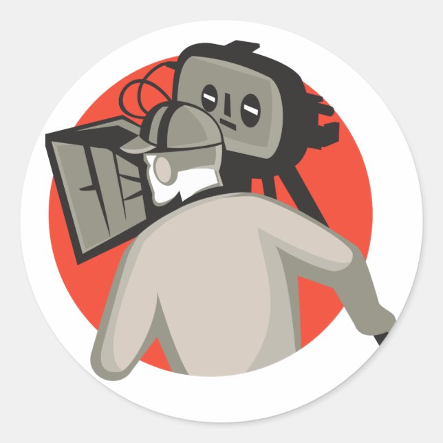 film crew cameraman movie camera classic round sticker (Front)