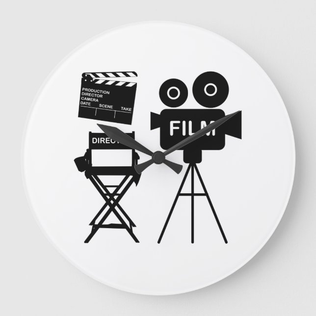 Film Crew Flap director Chair Gift for filmmaker Large Clock (Front)