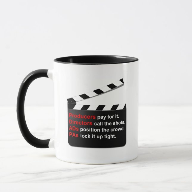 Film Crew take a break and CLAP for new movie idea Mug (Left)