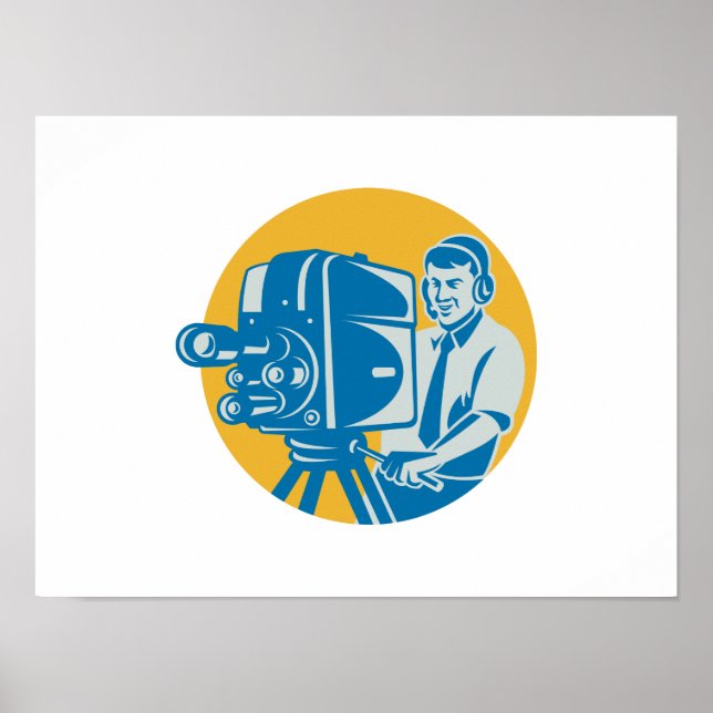 Film  Crew TV Cameraman With Movie Camera Retro Poster (Front)
