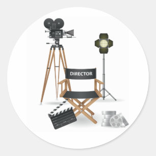 Film Director Chair and Vintage Movie Camera Set Classic Round Sticker