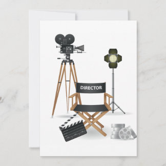 Film Director Chair and Vintage Movie Camera Set Invitation