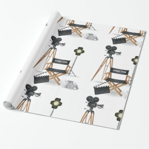 Film Director Chair and Vintage Movie Camera Set Wrapping Paper