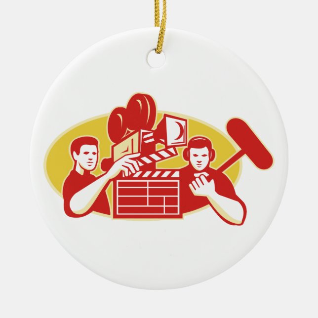 Film Director Movie Camera Clapper Soundman Ceramic Tree Decoration (Front)