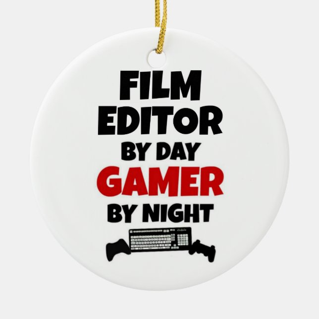 Film Editor by Day Gamer by Night Ceramic Tree Decoration (Front)