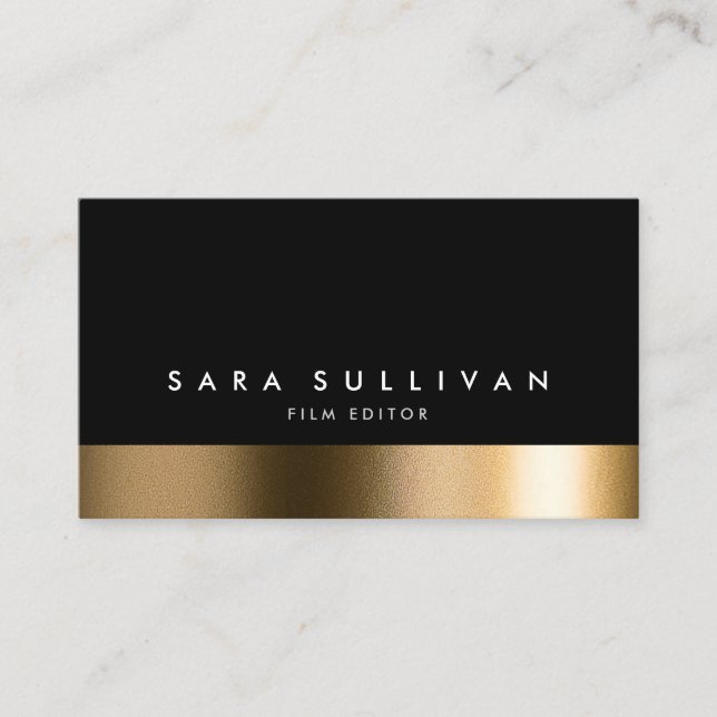 Film Editor Visual Arts Media Bold Black Gold Business Card (Front)