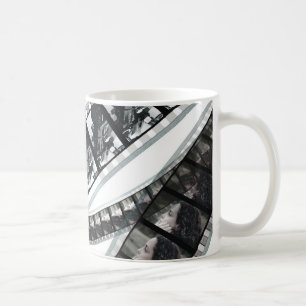 film frames of a black and white reel coffee mug