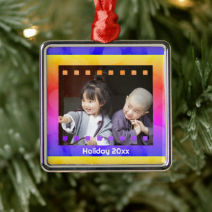 Film Negative Photo with Custom Text Year Keepsake Metal Tree Decoration