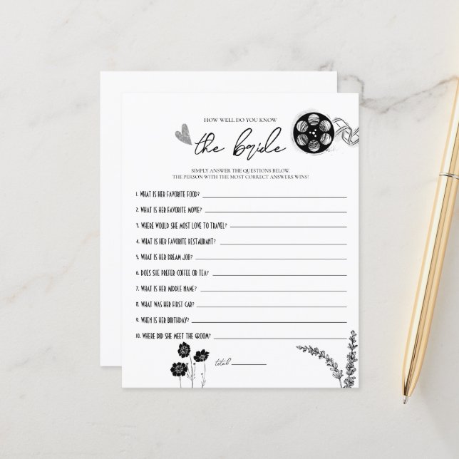 Film Noir - How Well Do You Know The Bride Game (Front/Back In Situ)