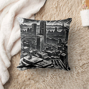 Film Noir Night City Throw Pillow - Retro Vibes