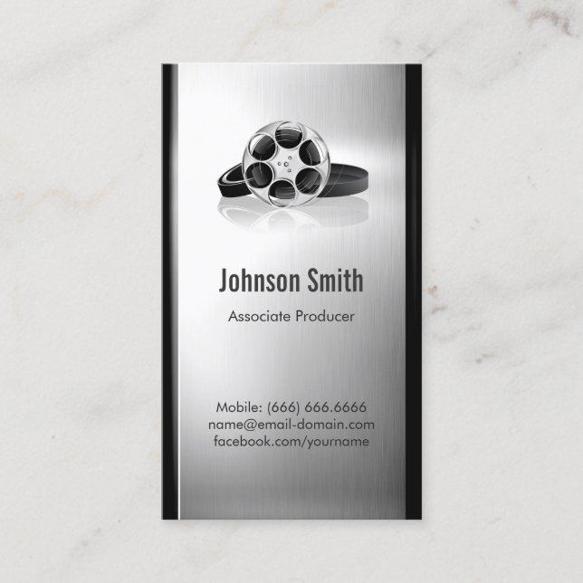 Film Producer - Brushed Stainless Steel Metal Business Card (Front)