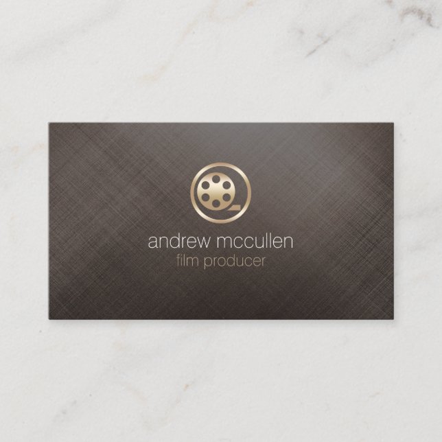 Film Producer Film Reel Icon Brushed Gold Metal Business Card (Front)
