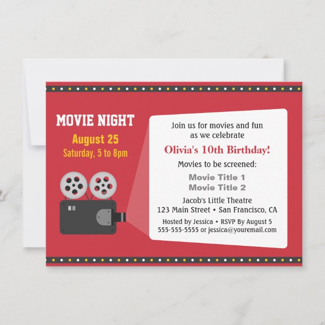 Film Projector Movie Night Birthday Party Invitation (Front)