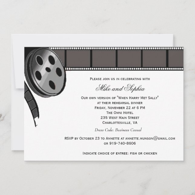 Film Reel in Black and White Party Invitation (Front)