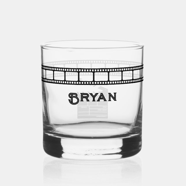 Film Reel Movie Director Cameraman Clapboard Whiskey Glass (Front)