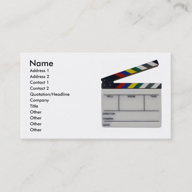 Film slate colour clapboard movie business card (Front)