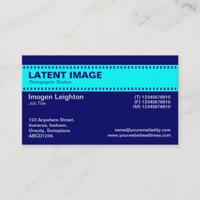 Film Strip Header - Cyan and Navy Business Card (Front)
